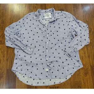 Frank & Eileen Women’s Relaxed Modal Button Down Shirt Hearts & Stripes – Large